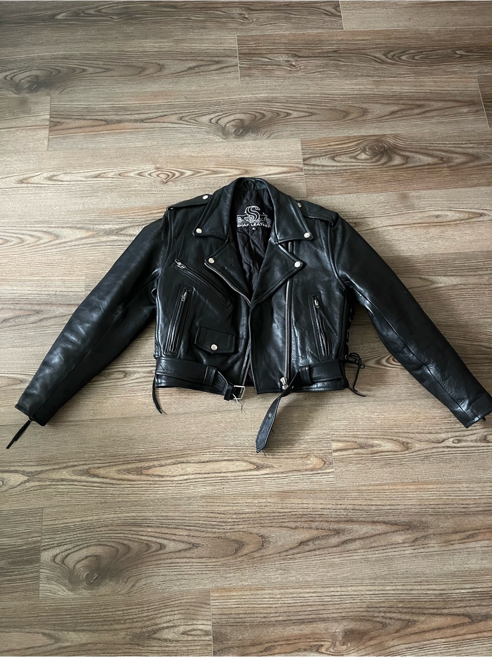 Shaf Genuine Leather Lined Motorcycle Biker Jacket Womens S